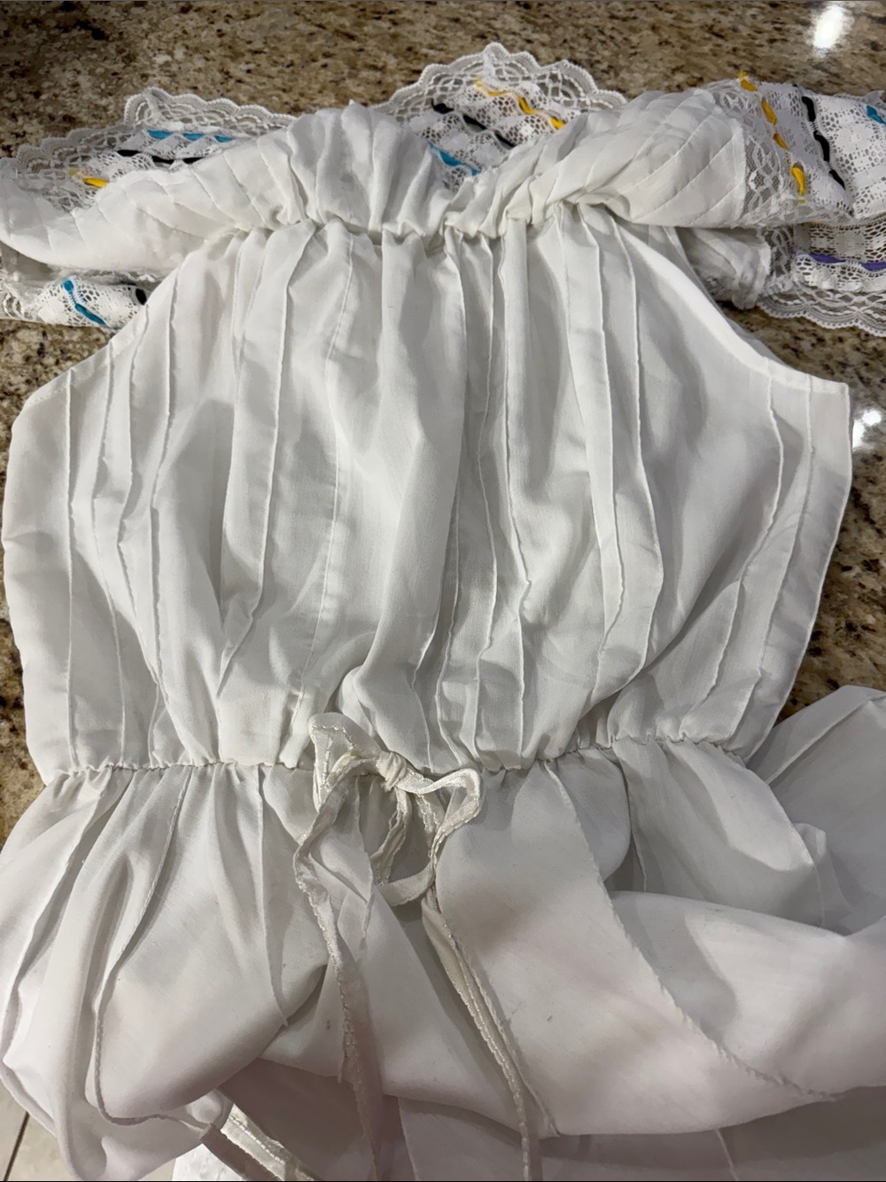 Vintage 70s Handmade Mexican Folk Peasant Off The Shoulder Dress w Lace M L - Picture 15 of 16